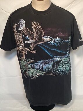 Vintage 90’s Black Hidden Eagles Graphic Tee - single stitch Men’s Size XL